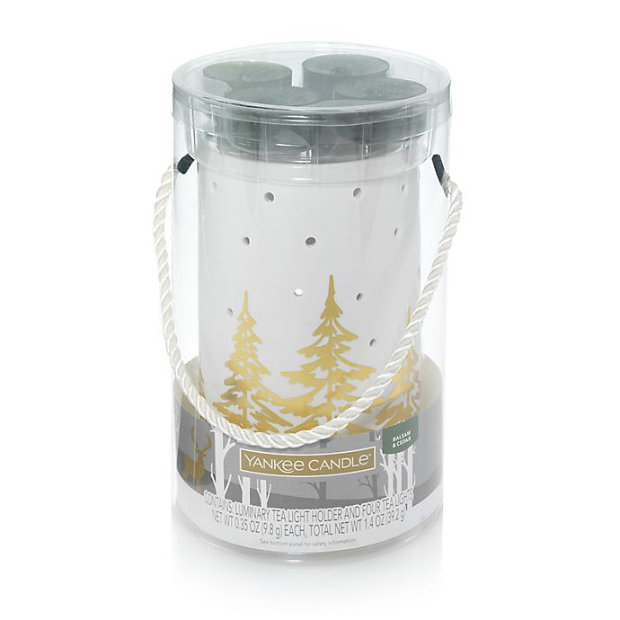 Christmas Yankee Candle Set of Holder and 4 Tea Lights White Fir Luminary Winter 