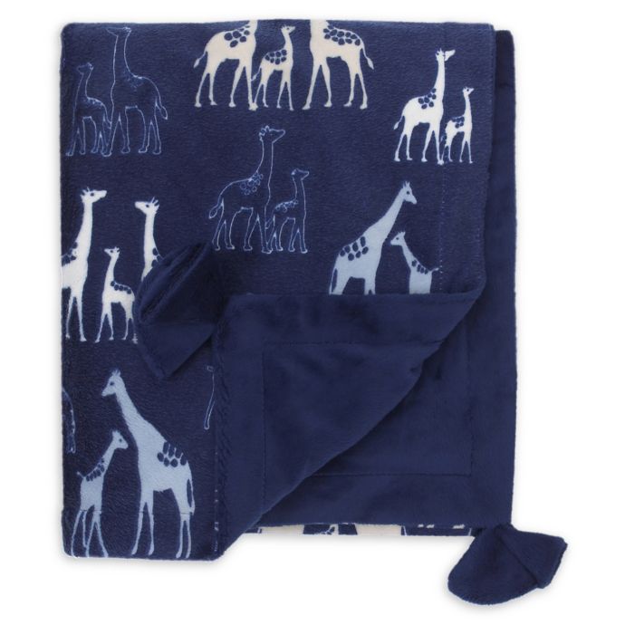 Nojo Serendipity Mix And Match Velboa Giraffe Print Blanket In Navy Buybuy Baby