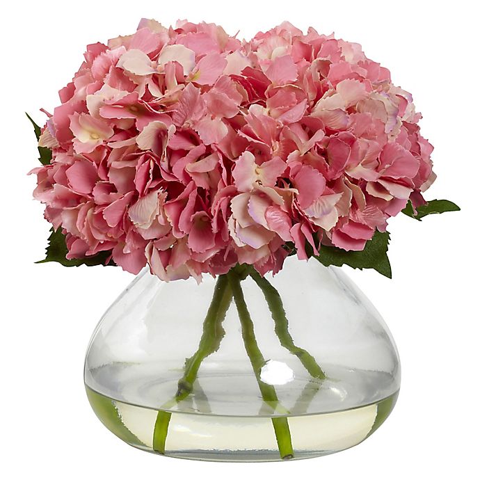Nearly Natural 9-inch Large Faux Blooming Hydrangea with Glass Vase