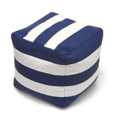 Urban Shop Square Striped Pouf in Navy