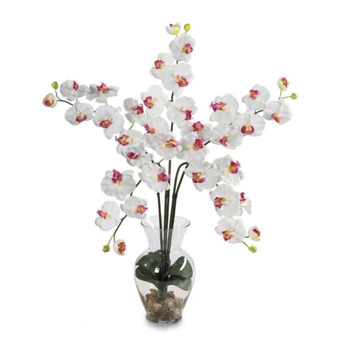 Nearly Natural Phalaenopsis Liquid Illusion Silk Flower Arrangement In White Bed Bath And Beyond 1670