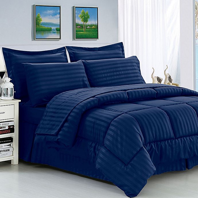 Elegant Comfort Dobby Stripe 8-Piece King Comforter Set in Navy