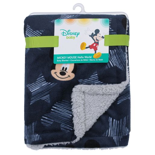 Disney Mickey Mouse Hello World Sherpa Baby Blanket In Navy Bed Bath Beyond