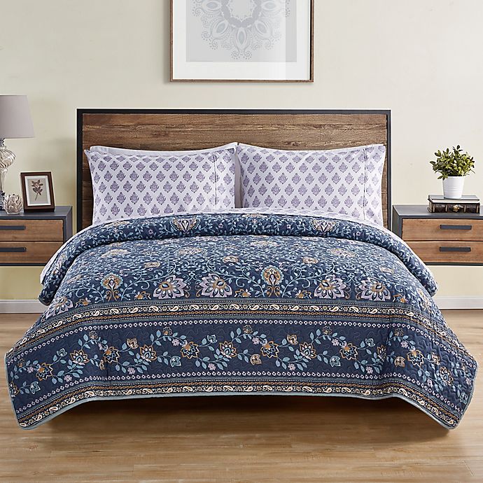 VCNY Home Haidee Damask 5-Piece Full XL Quilt Set in Navy