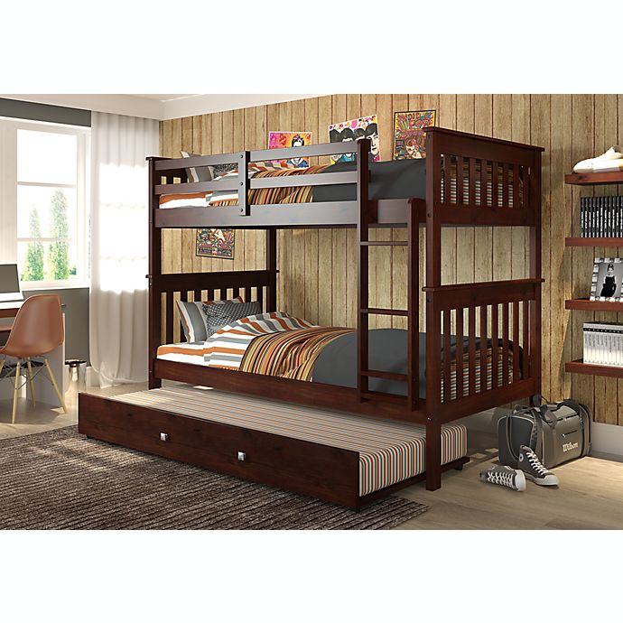 Mission Twin Over Twin Bunk Bed with Trundle in Cappuccino
