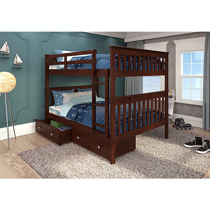 Mission Full Over Full Bunk Bed with Drawer Storage in Cappuccino