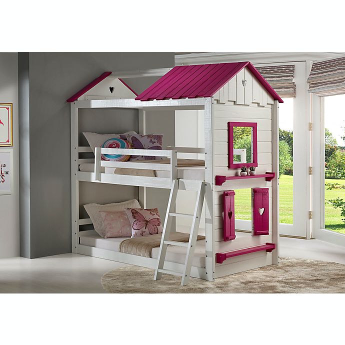 Sweetheart Twin Over Twin Bunk Bed in White/Pink