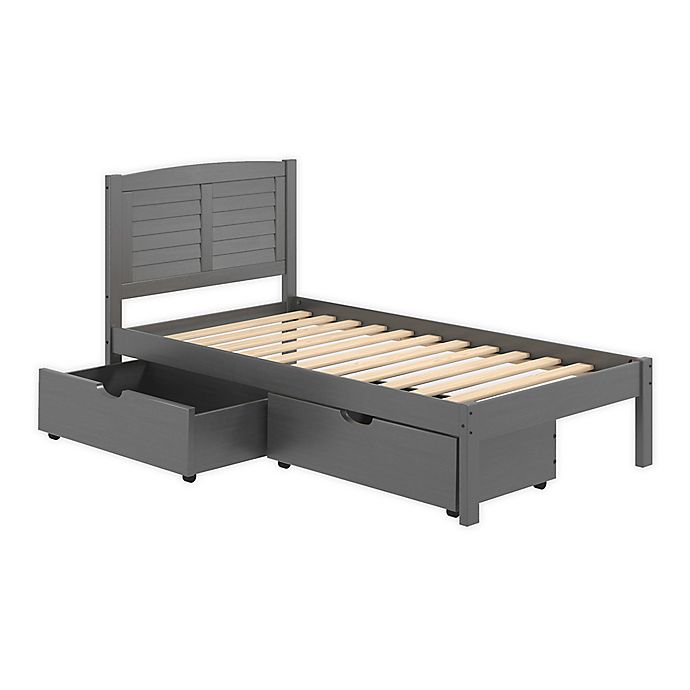 Louver Platform Twin Bed with Under Bed Drawers in Antique Grey