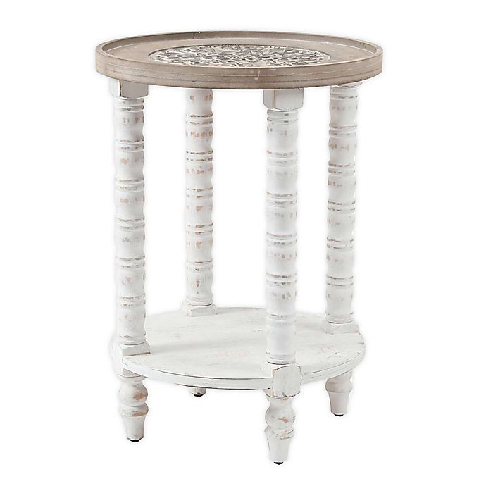 Luxen Home Round Wood Accent Table in White