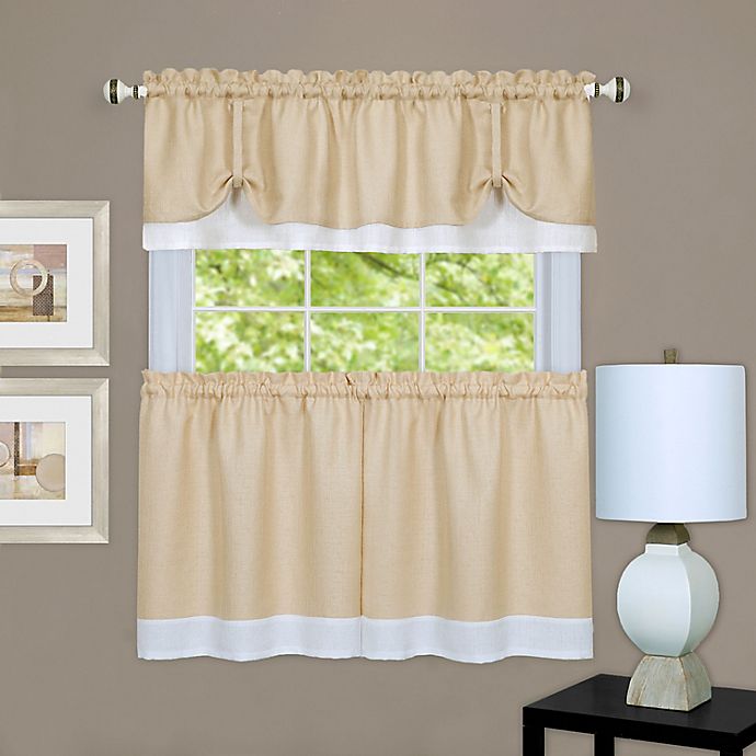 MyHome Darcy 24-Inch Window Curtain Tier Pair and Valance in Tan/White