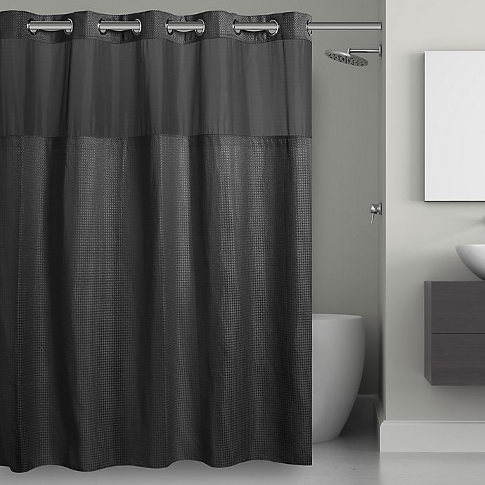 Hookless® Waffle 71-Inch x 74-Inch Fabric Shower Curtain in Black
