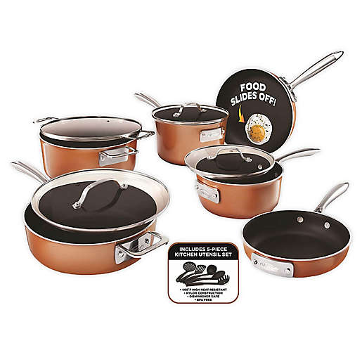 Gotham&trade; Steel Stackmaster Nonstick Aluminum 15-Piece Cookware Set in Copper/Black. View a larger version of this product image.