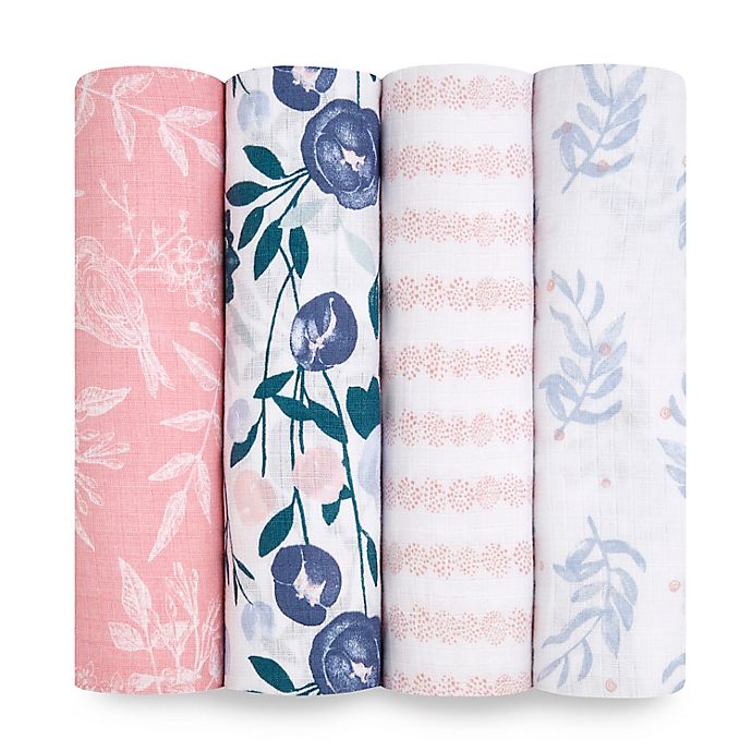 aden + anais essentials® 4-Pack Flowers Swaddle Blankets in Pink