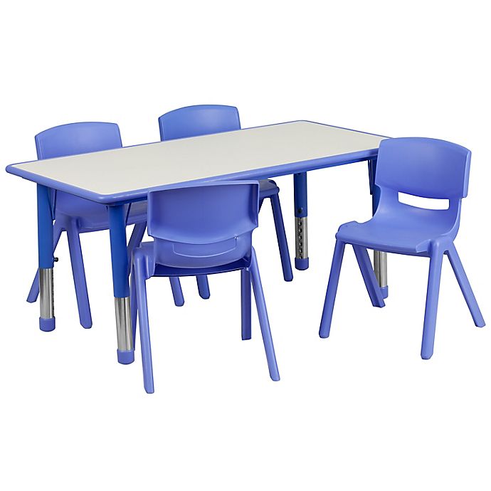 Flash Furniture Rectangular Activity Table with 4 Stackable Chairs in Blue/Grey