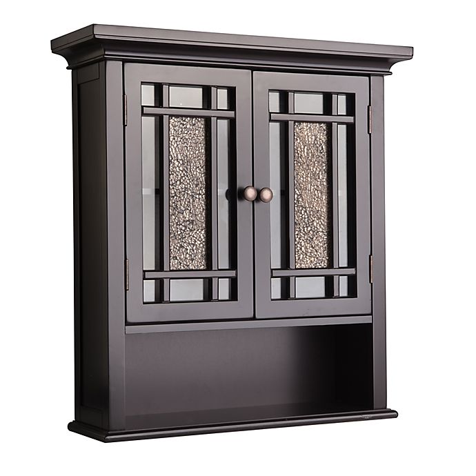 Teamson Home Windsor Removable Wooden Wall Cabinet with Glass Mosaic Doors in Dark Espresso
