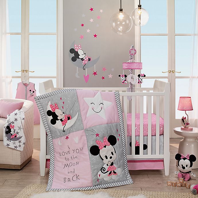 Lambs & Ivy® Minnie Mouse 4-Piece Crib Bedding Set in Pink/Grey