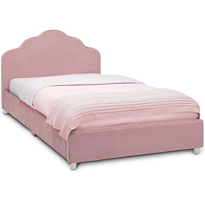 PU Upholstered Headboard Platform Kids Twin Wood Bed with Black White Pink color 