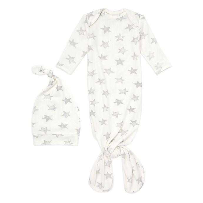 aden + anais® 2-Piece Star Comfort Knit Gown and Hat Set in Grey