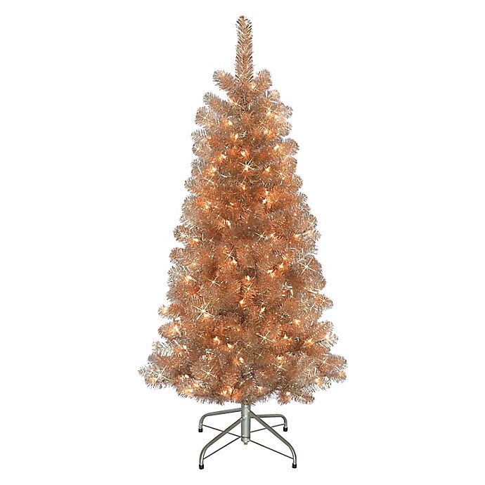 Puleo International 4.5-Foot Pre-Lit Artificial Fir Christmas Tree in Rose Gold