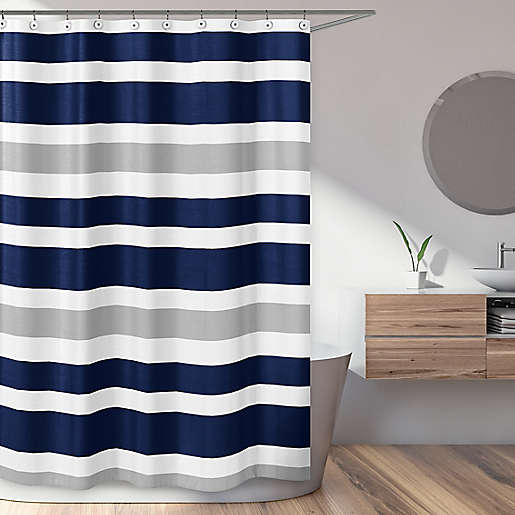 Navy And Grey Stripe Shower Curtain, Grey And White Horizontal Stripe Shower Curtain