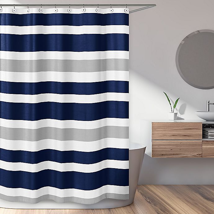 Sweet Jojo Designs Navy And Grey Stripe, Nautical Striped Shower Curtains