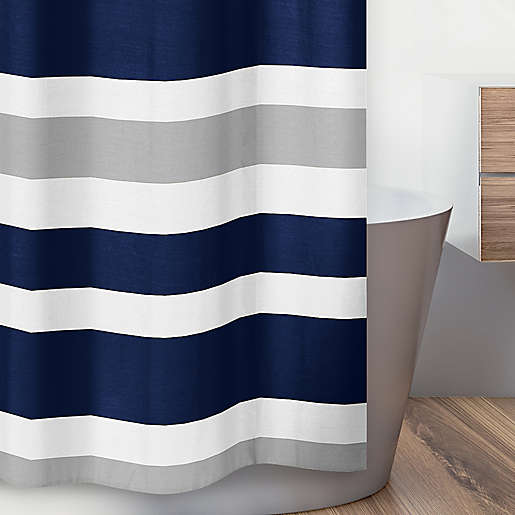 Navy And Grey Stripe Shower Curtain, Navy Blue And Gray Striped Shower Curtain