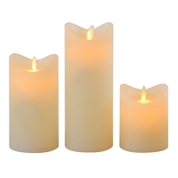 Moving Flame Battery-Operated LED Wax Candles in Cream (Set of 3)