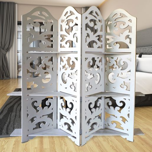 4 Panel Room Divider With Shelving Unit In White Bed Bath Beyond