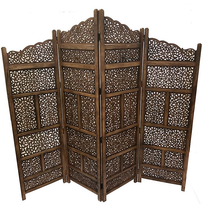 4-panel room divider separator panel wall movable partition folding screen brown 