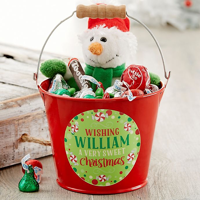 Sweet Christmas Personalized Mini Metal Bucket in Red