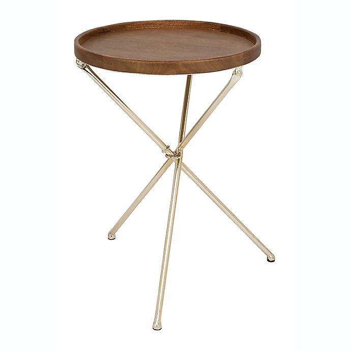 Ridge Road Décor Tilt-Top Round Tray Table in Brown