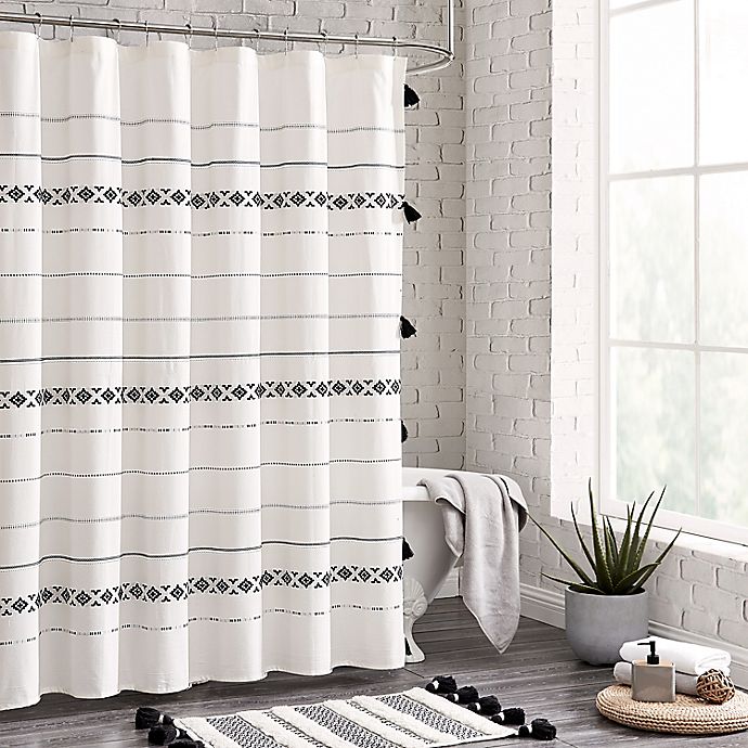 Moroccan Geo Shower Curtain In Black, Black Grey And White Shower Curtains