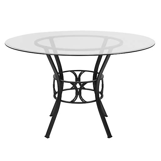 Glass Round Dining Table, Round Glass Dining Table With Black Metal Base