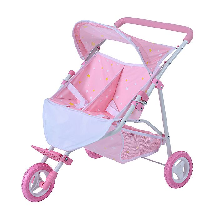 Oliva's Little World Twinkle Stars Princess Deluxe Baby Doll Twin Stroller in Pink/White