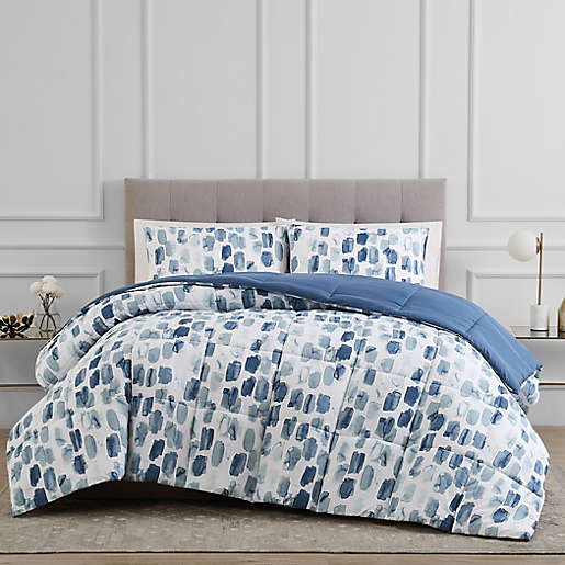 Reversible 3-Piece Brushstroke Twin Comforter Set in Blue. View a larger version of this product image.