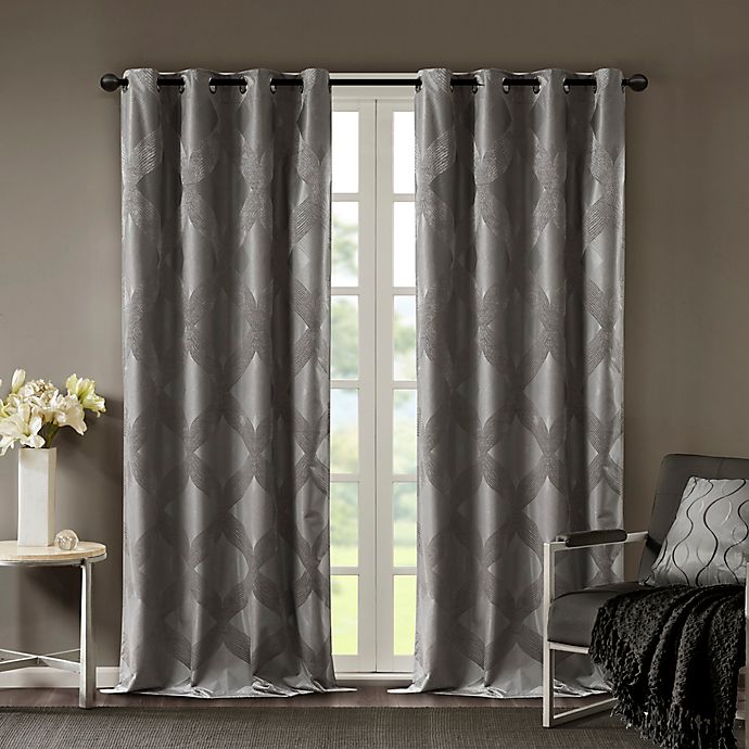 SunSmart Bentley Ogee 84-Inch Knitted Jacquard Blackout Curtain Panel in Charcoal (Single)