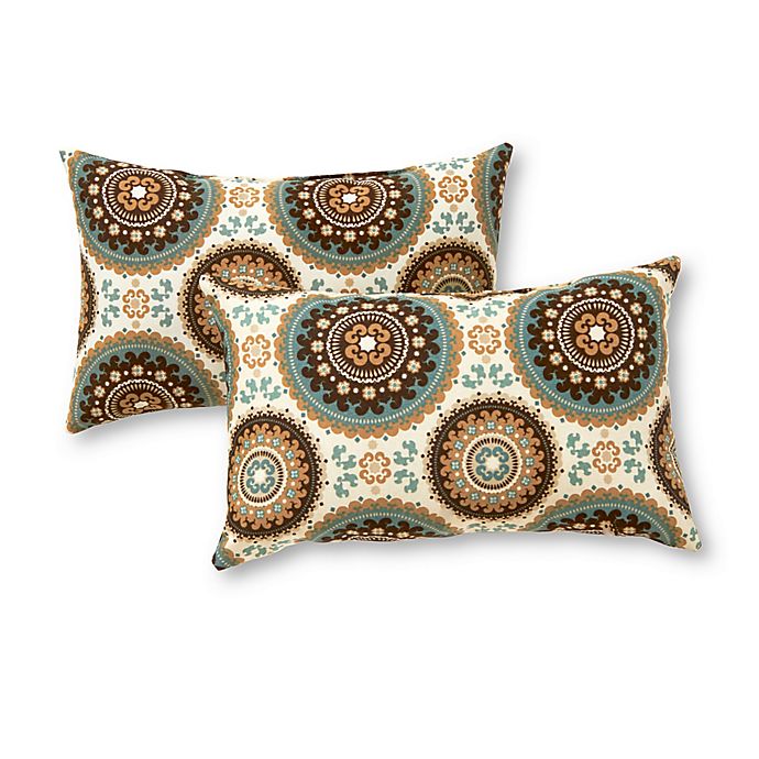 Greendale Home Fashions Spray Medallion 2-Piece Outdoor Lumbar Pillow Set in Brown