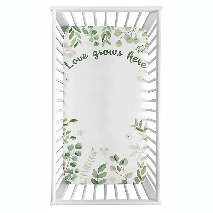 Sweet Jojo Designs® Watercolor Botanical Leaf Photo Op Fitted Crib Sheet in Green/White