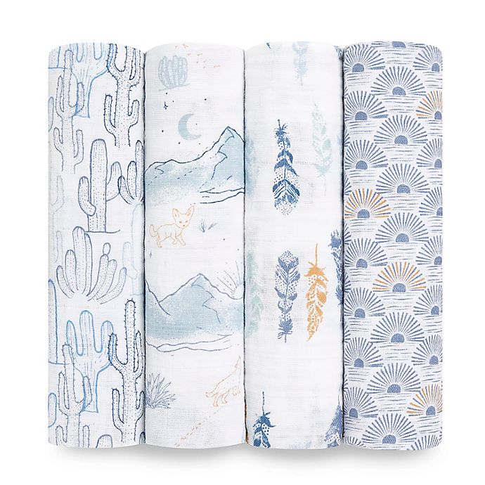 aden + anais™ 4-Pack Sunrise Muslin Swaddles in Blue