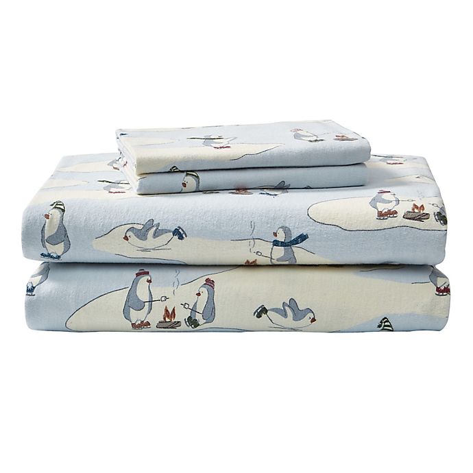 Eddie Bauer® Skating Penguins Flannel Sheet Set