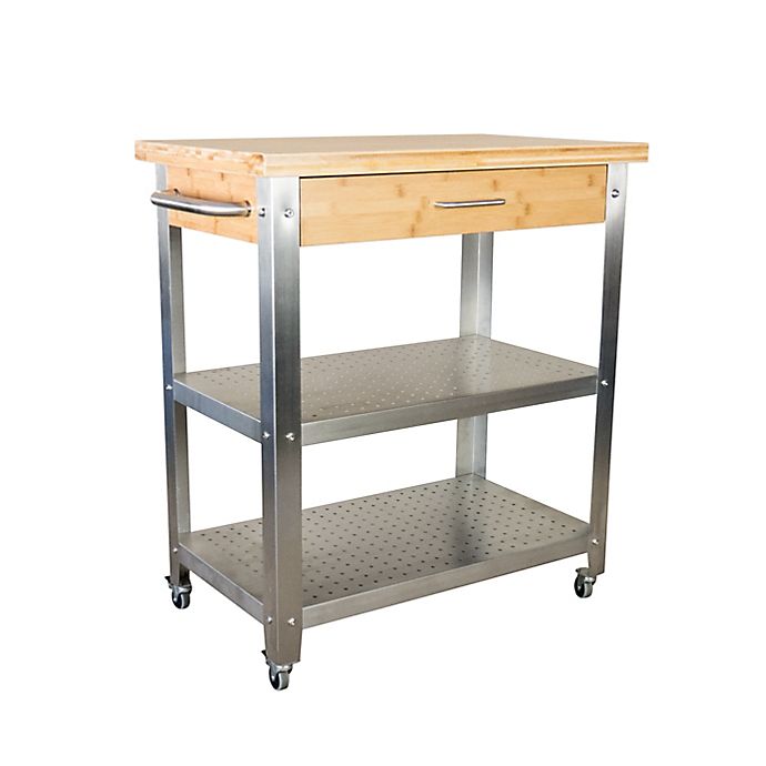 Eccostyle Bamboo Stainless Steel Kitchen Cart with Storage