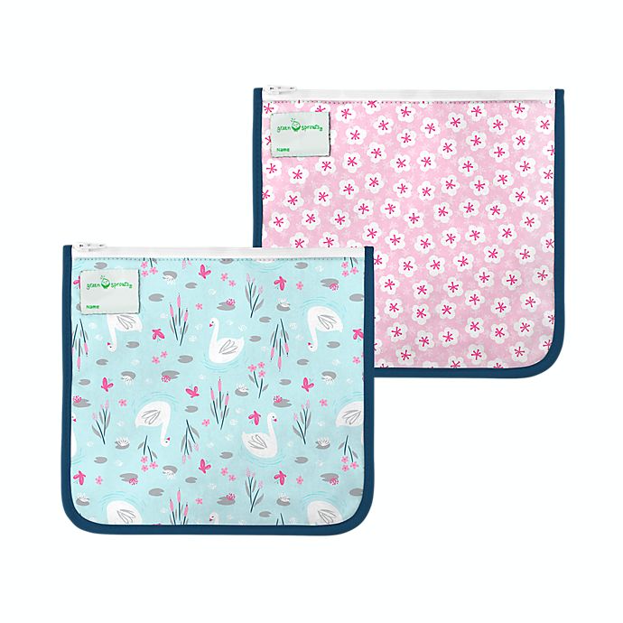 green sprouts® 2-Pack Reusable Insulated Sandwich Bags in Aqua Swan