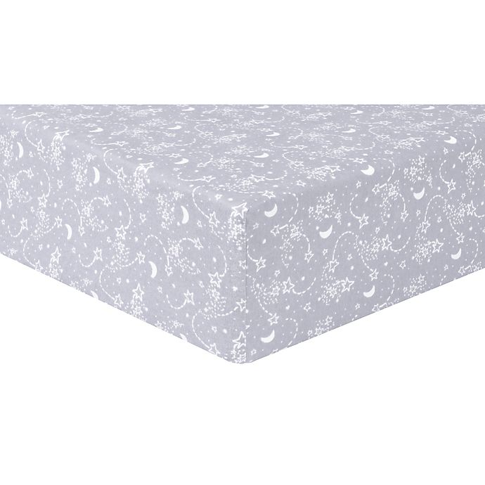 Trend Lab® Outer Space Moon and Stars Deluxe Flannel Fitted Crib Sheet in White/Grey