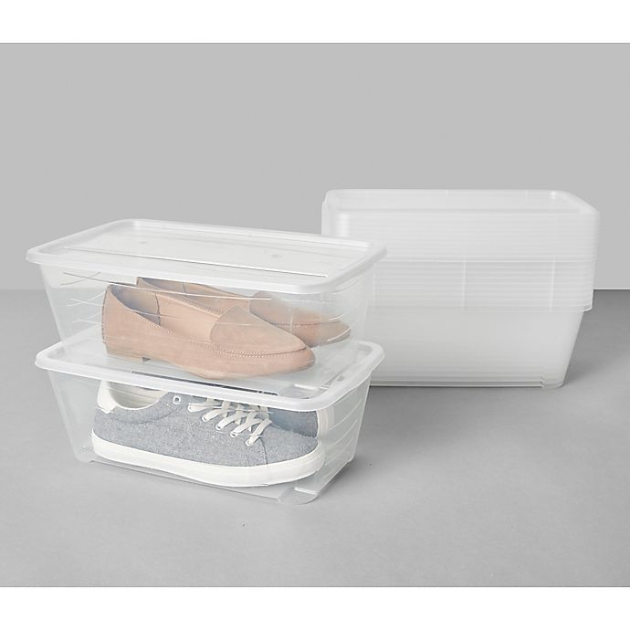 2 PACK Shoe Boxes Plastic Display Storage Boxes With Lids Tackable For Cloakroom Office Bedroom