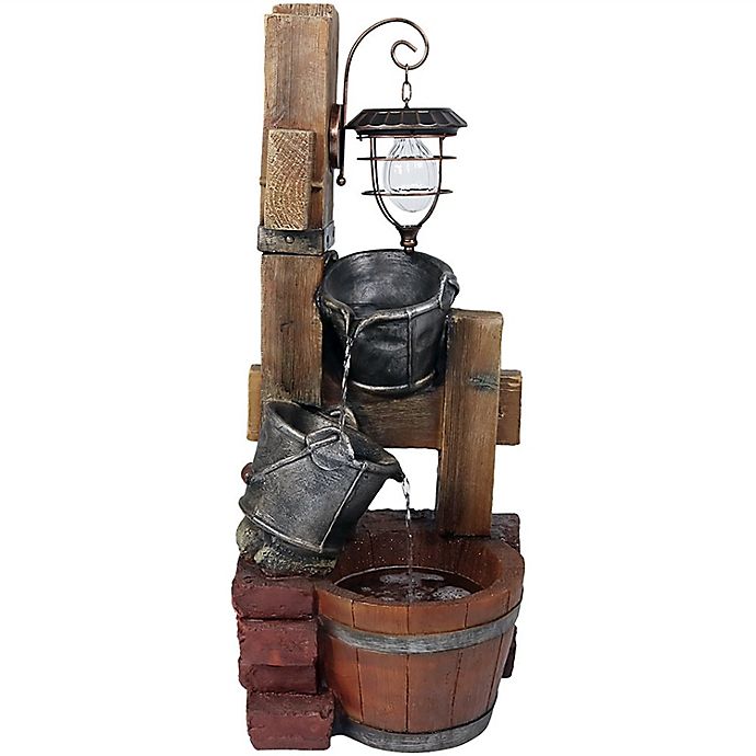 Sunnydaze Pouring Buckets Water Fountain with Lantern in Brown