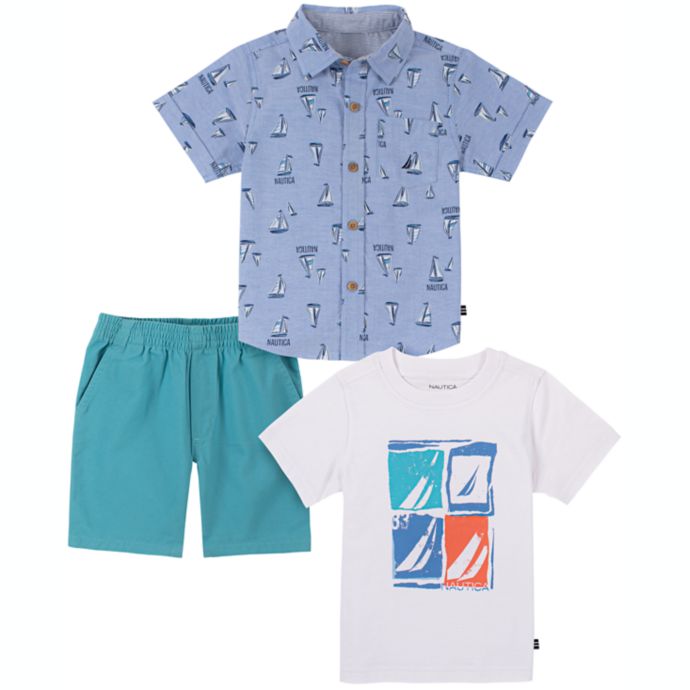 NWT Nautica Infant Boys Salmon Blue 2pc Polo Short Shirt Set Size 18M 