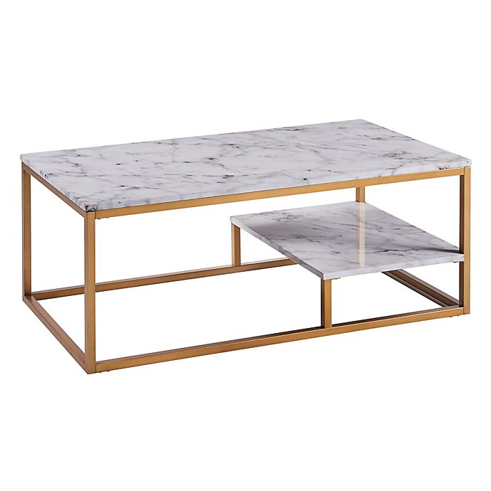 Marmo Faux Marble Coffee Table In Brass, Brass Marble Side Table