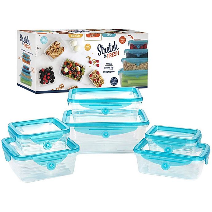 Stretch and Fresh 12-Piece Stackable Food Storage Container Set in Clear/Blue