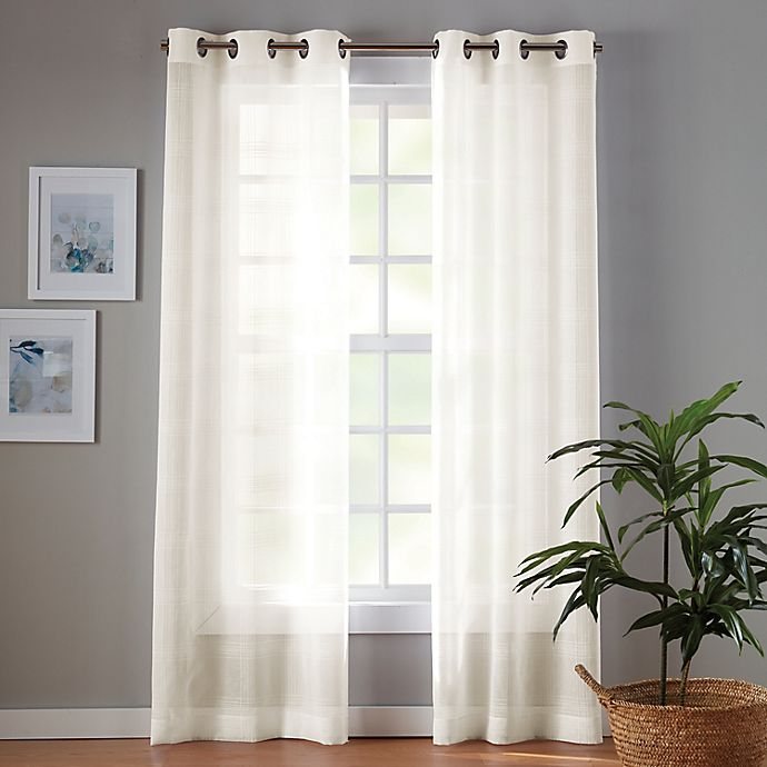 Simply Essential™ Plaid 63-Inch Grommet Sheer Curtain Panels in Egret Taupe (Set of 2)