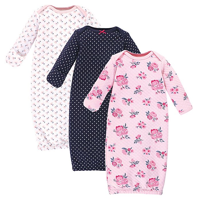 Hudson Baby® Size 0-6M 3-Pack Pink and Navy Floral Quilted Gowns